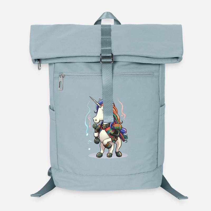 Einhorn mit Mikro auf bunter Plaid-Bühne Laptop-Rucksack 