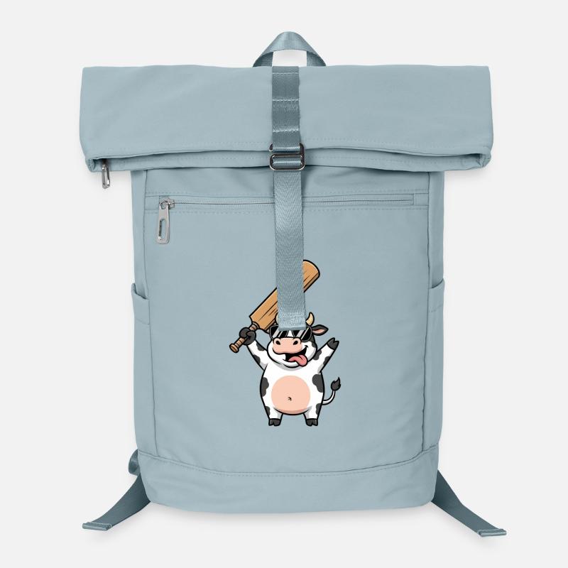 Vache drôle avec batte de cricket dessin animé Sac à dos ordinateur
