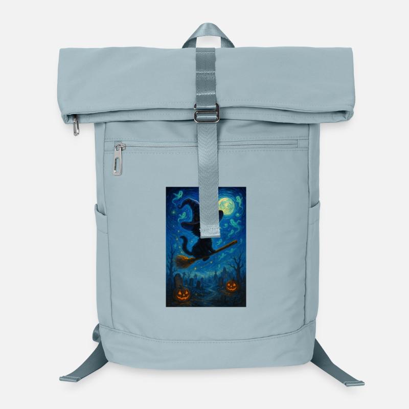 Schwarze Katze mit Hexenbesen Laptop-Rucksack 