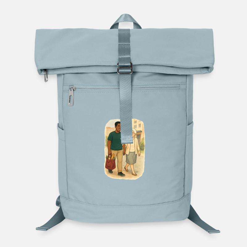 Grand-mère Karin avec son petit-fils Sac à dos ordinateur