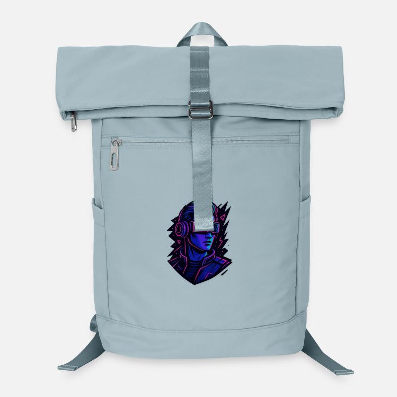 Neon Cyber VR Kopfportrait, Cyberpunk Laptop-Rucksack 