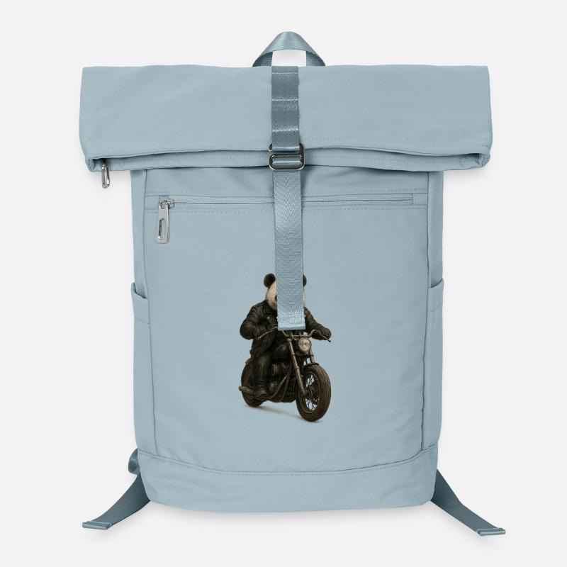 Leather Panda Biker on Motorcycle Laptop Backpack