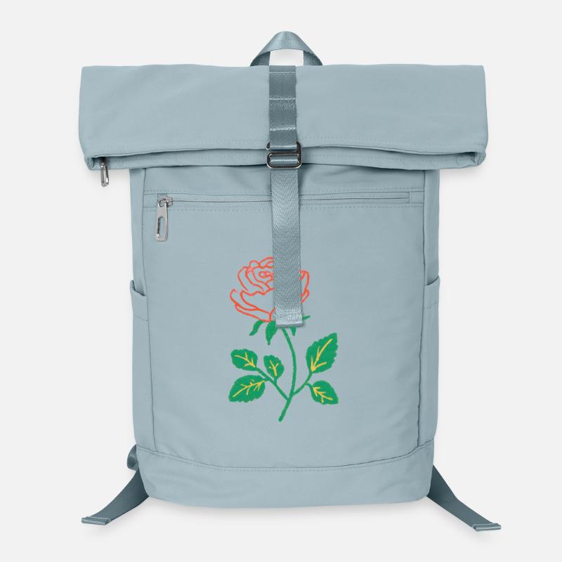Crimson Rose Linework on Green Stem Laptop Backpack