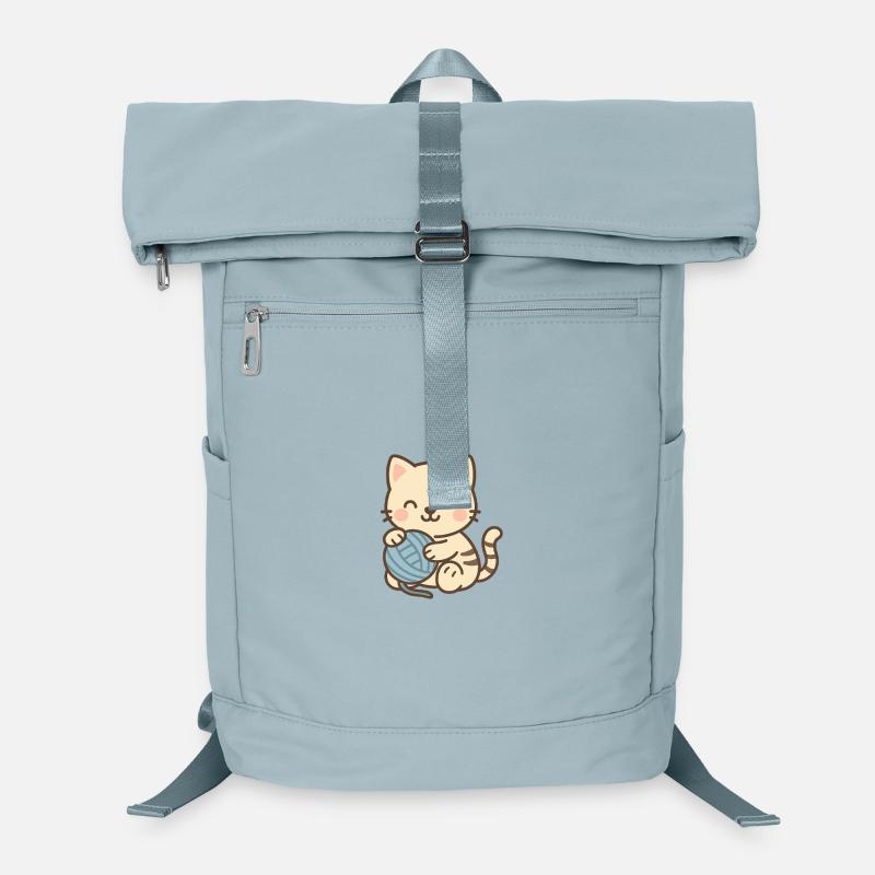 Chaton mignon avec pelote bleue Sac à dos ordinateur