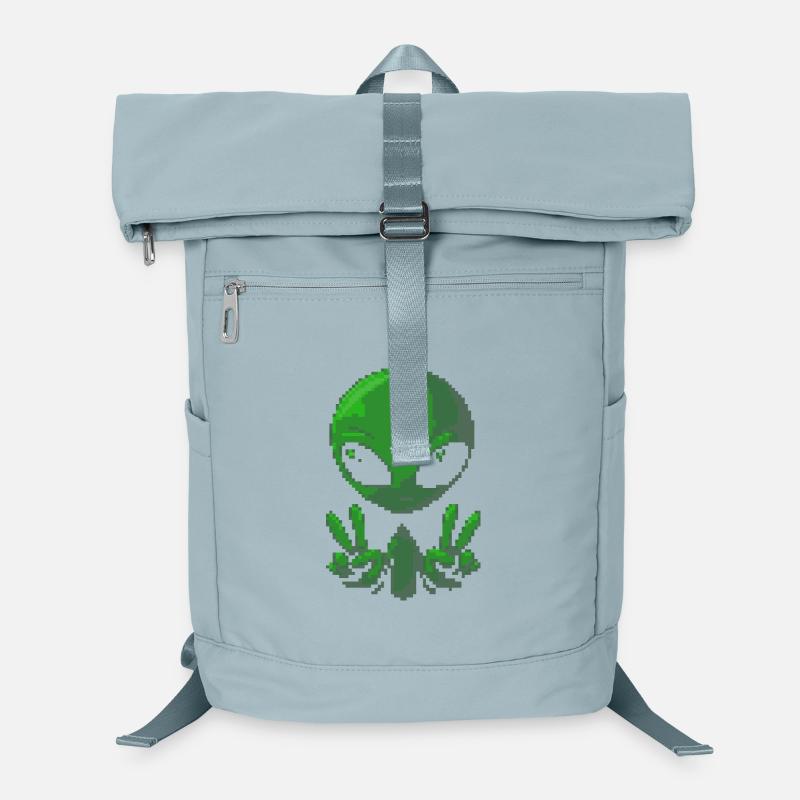 Pixel grünes Alien-Friedenszeichen Laptop-Rucksack 