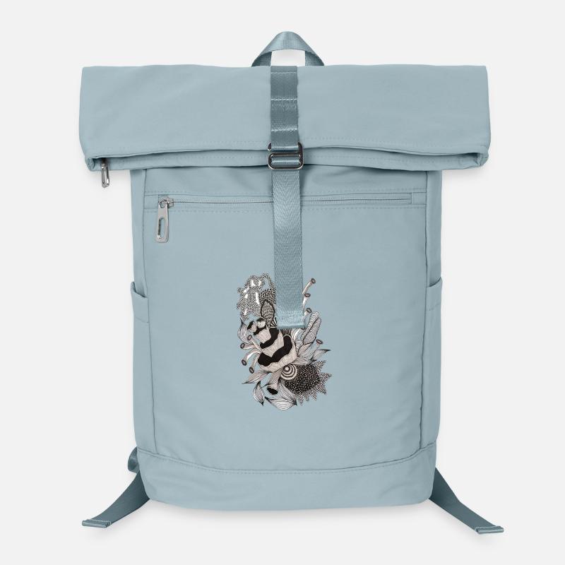 Monochrome Panda Blüten Illustration Laptop-Rucksack 