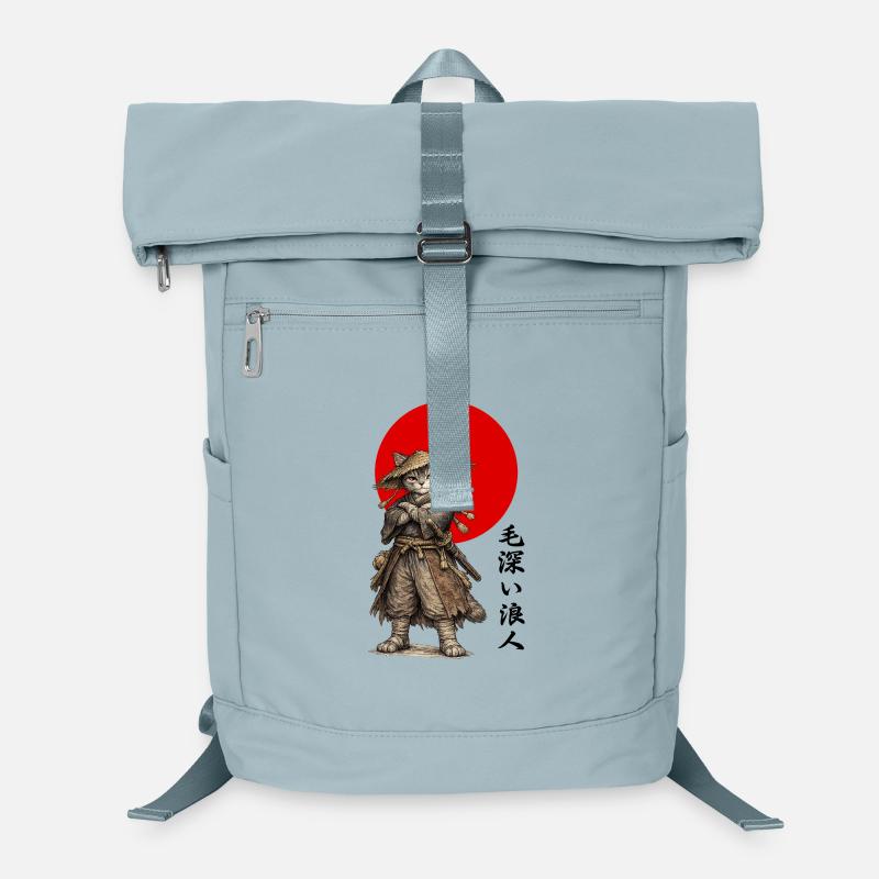 Katzen-Ronin-Samurai unter roter Sonne Laptop-Rucksack 