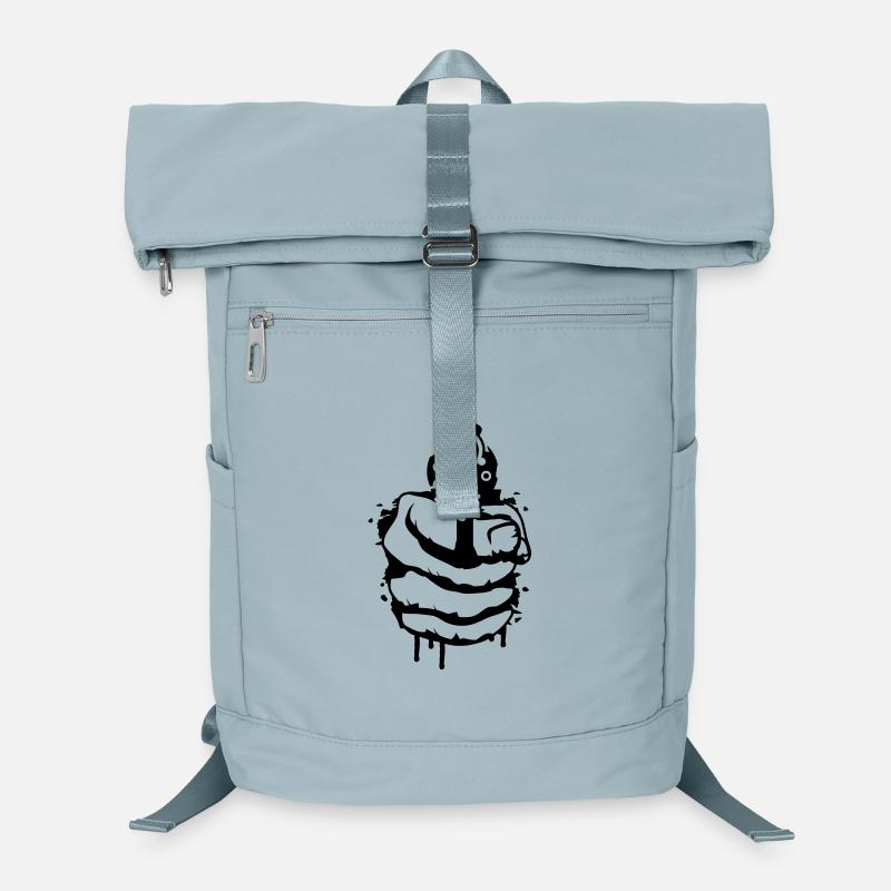 Ein Revolver in der Hand als Graffiti Laptop-Rucksack 
