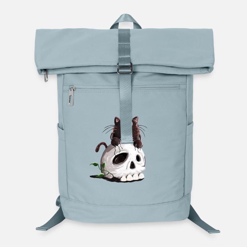 Schwarze Katze und Totenkopf Comic Laptop-Rucksack 