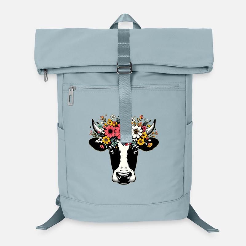 Kuh mit Blumen Laptop-Rucksack 