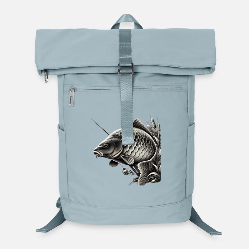 Detaillierte Schwarzweiß Karpfen Illustration Laptop-Rucksack 