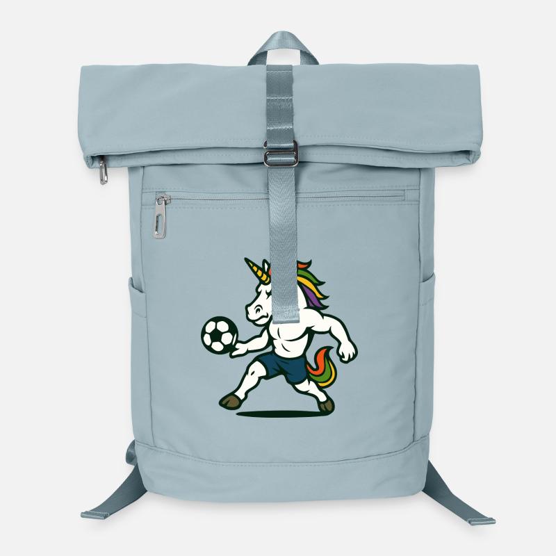 Einhorn-Fußball-Maskottchen bereitet sich auf den Kick vor Laptop-Rucksack 