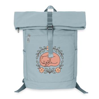 Schlafende Katze im Blumenkreis - Laptop-Rucksack  - Eisblau - Vorne