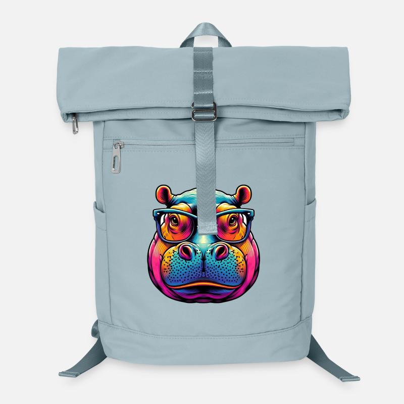 Hippopotame à lunettes Sac à dos ordinateur