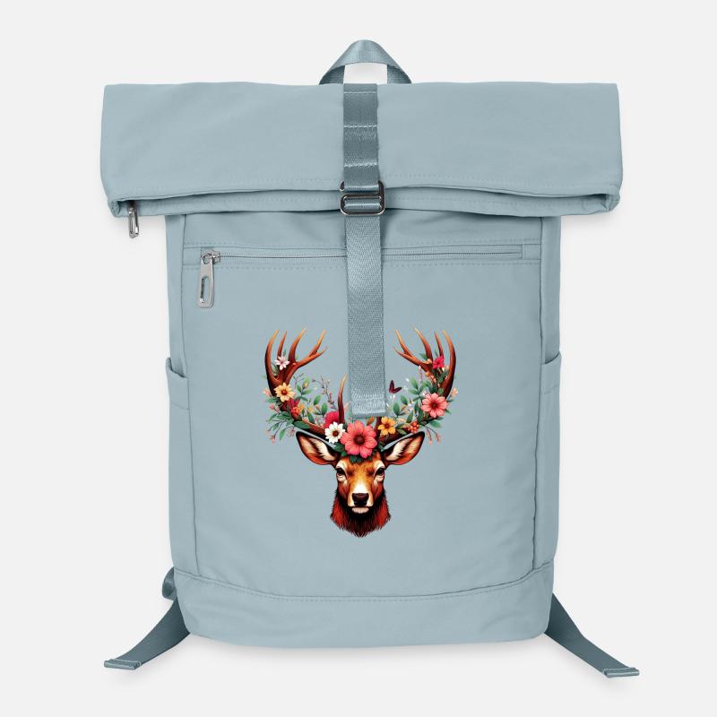 Cerf avec des fleurs Sac à dos ordinateur