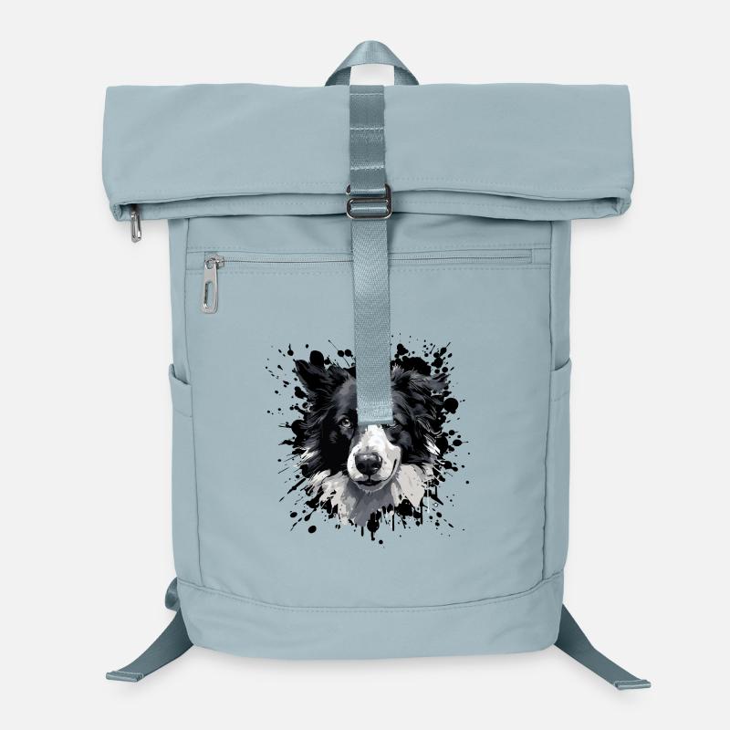 Portrait du Border Collie en niveaux de gris Sac à dos ordinateur