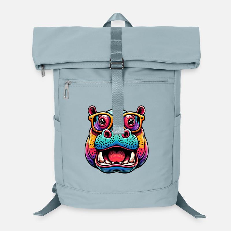 Hippopotame à lunettes Sac à dos ordinateur