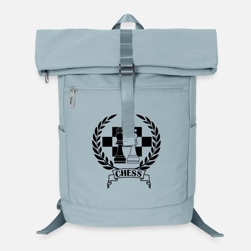 Chess pieces in laurel wreath with text CHESS Laptop Backpack