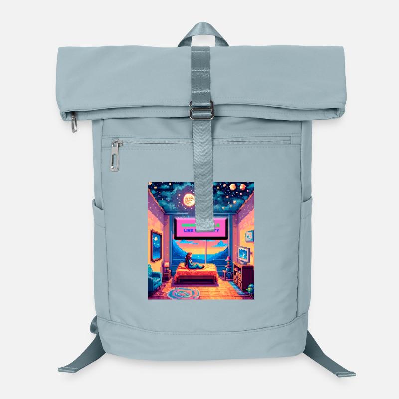 Dream in Pixels — Retro Room Pixel Art Zitat Laptop-Rucksack 