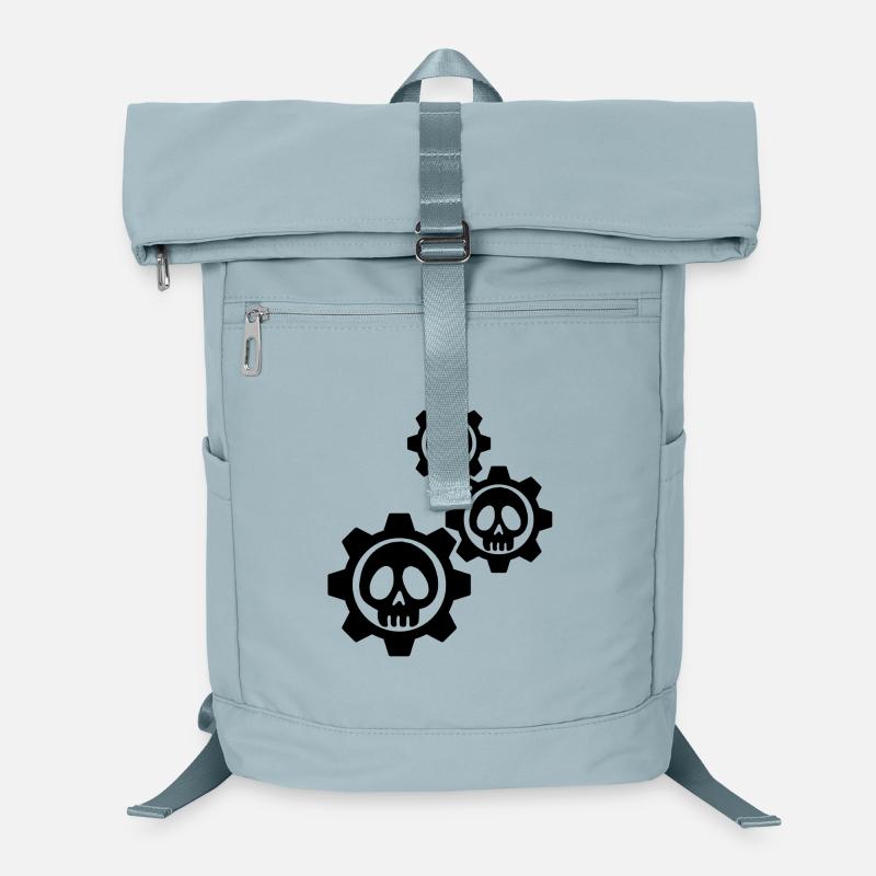 Schwarze Totenköpfe und Zahnräder Laptop-Rucksack 