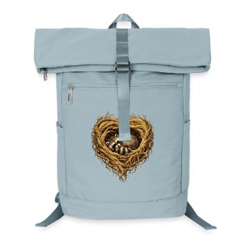 Schlafender Waschbär im Wurzelherz – Waldmotiv  - Laptop-Rucksack  - Eisblau - Vorne