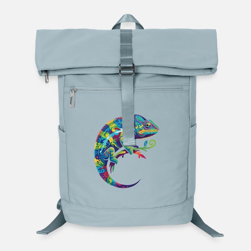Buntes Chamäleon sitzt auf Ast Motiv Laptop-Rucksack 