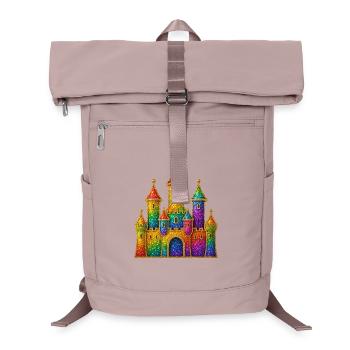 Regenbogen-Glitzer-Schloss-Design - Laptop-Rucksack  - Altrosa - Vorne