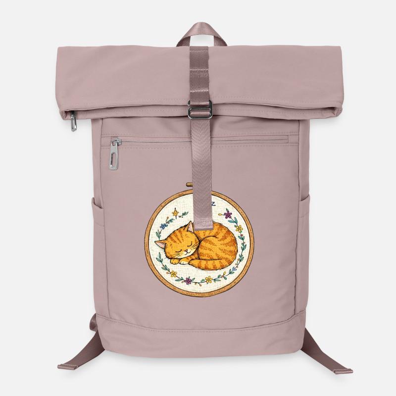 Sleeping Cat in Floral Circle Laptop Backpack