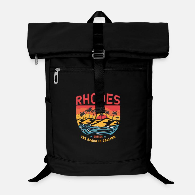 Rhodes Greece Design with Palm Trees and Beach Laptop Backpack