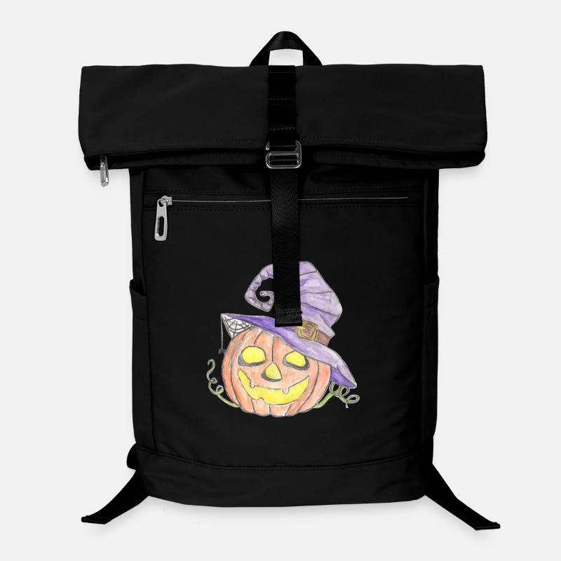 Citrouille aquarelle avec chapeau de sorcière Sac à dos ordinateur