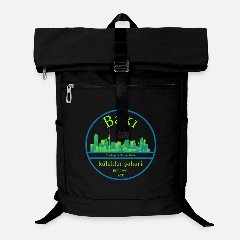 Conception de cercle de la skyline de Bakou avec vert néon Sac à dos ordinateur