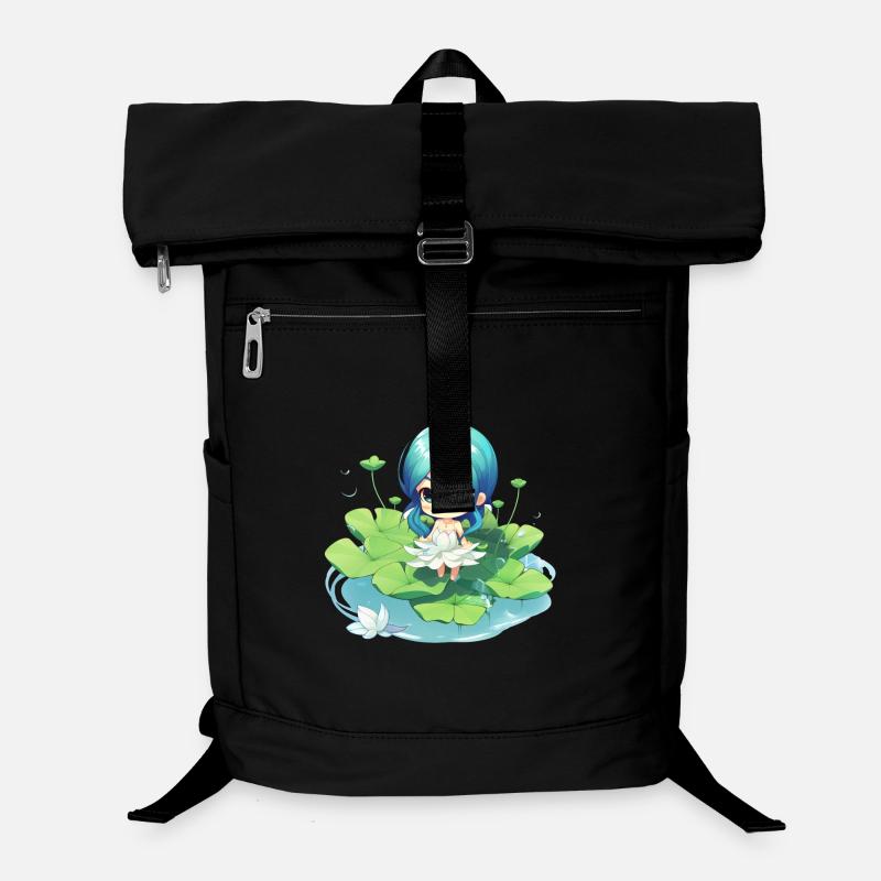 Kawaii Girl sur les Nénuphars – Un design mignon Sac à dos ordinateur