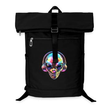 Chromatischer Alien-Kopf mit Kopfhörern - Laptop-Rucksack  - Schwarz - Vorne
