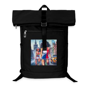 Zwei Mädchen, die im Retro-Warschau-Stil radeln - 80er-Jahre-Stil - Laptop-Rucksack  - Schwarz - Vorne