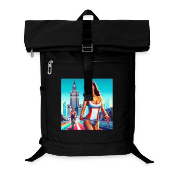 Warschau - Retro-Mädchen, das im klassischen Stil der 80er Jahre Rad fährt - Laptop-Rucksack  - Schwarz - Vorne