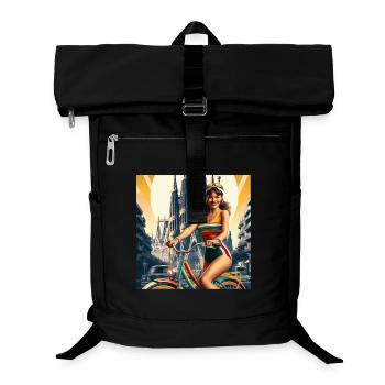 Retro Barcelona: Schönes Mädchen auf dem Fahrrad - Laptop-Rucksack  - Schwarz - Vorne