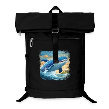 Le rorqual bleu saute hors de l’eau et sourit - Sac à dos ordinateur - noir - Devant