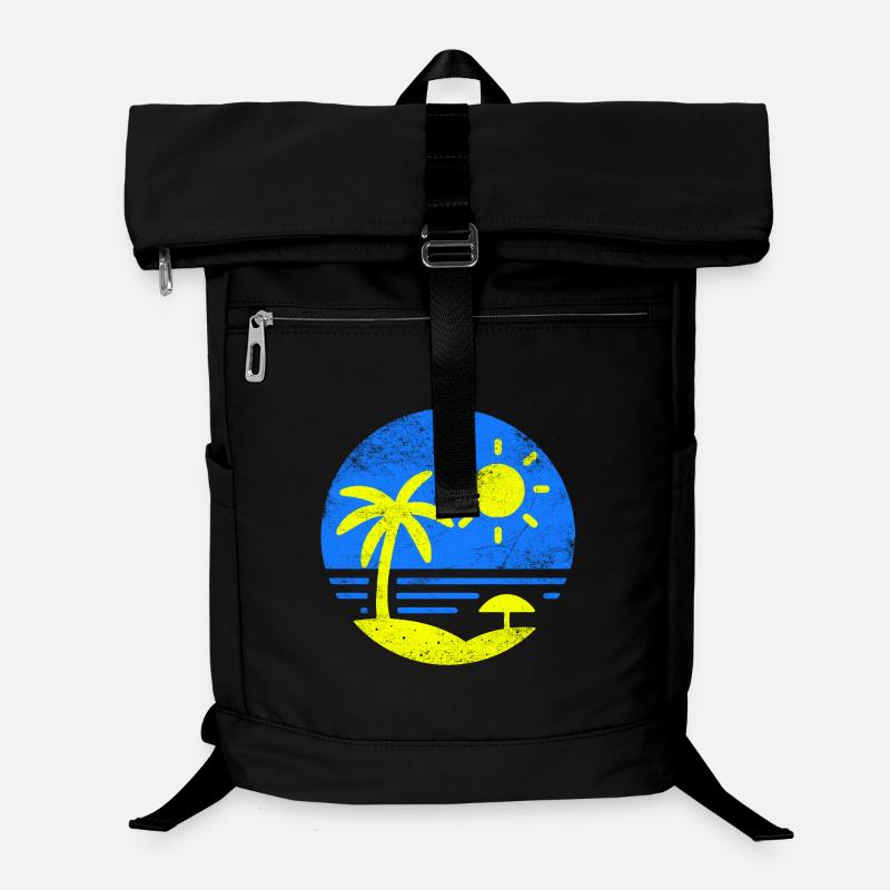 Vintage Plage Bleu Jaune - Sac à dos ordinateur - noir