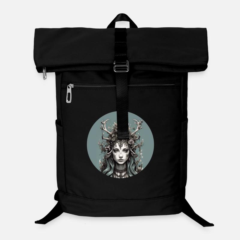 Déesse mystique de la forêt avec des bois de cerf, chaman. Sac à dos ordinateur