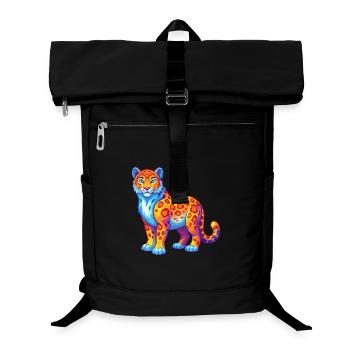 Snow Leopard Colorful Kawaii Cartoon Character - Laptop Backpack - black - Front
