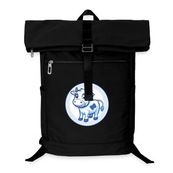 Cow Blue Cute Kawaii Cartoon Character Clipart Pet - Laptop Backpack - black - Front