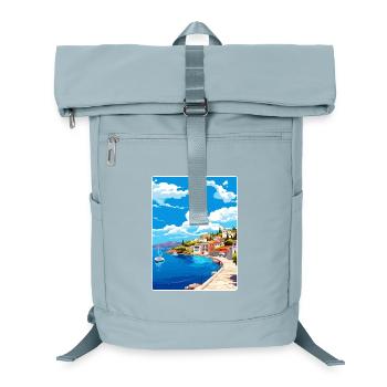 Poros Greece Travel Poster Souvenir Postcard Paint - Laptop Backpack - ice blue - Front