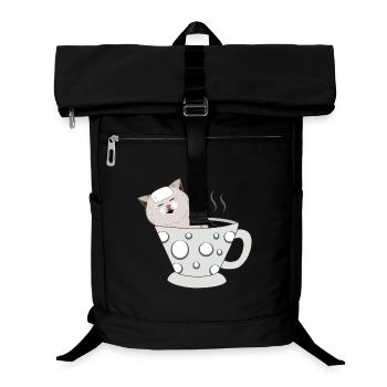 Kitten Relaxing in a Steaming Polkadot Teacup - Laptop Backpack - black - Front