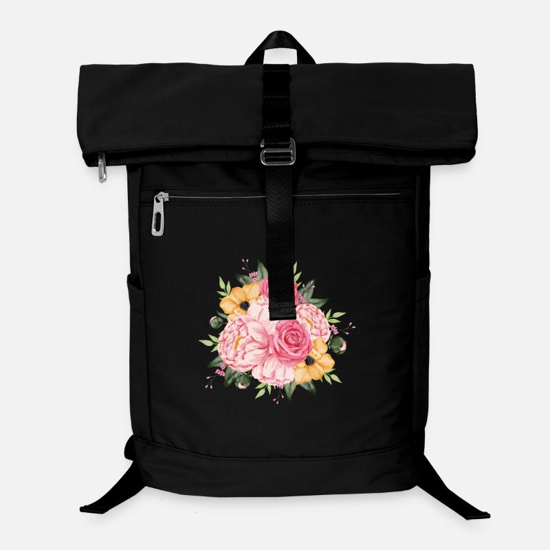 Watercolor Roses and Peonies Bouquet - Laptop Backpack - black