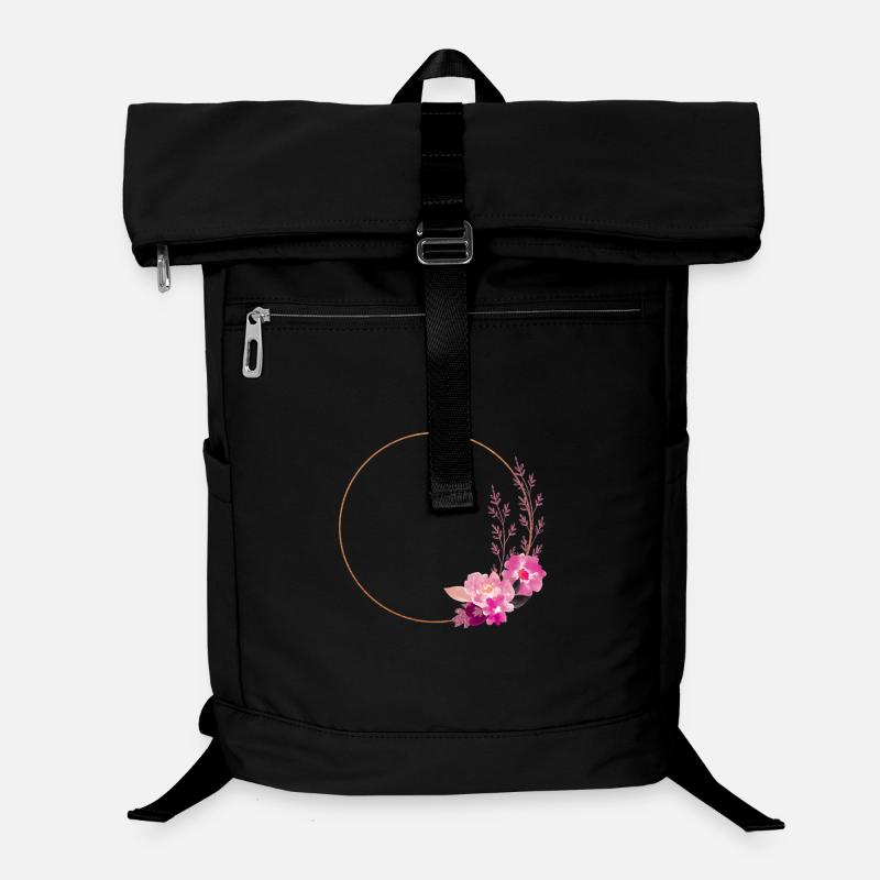 Gold frame with pink-red flowers – noble & playful Laptop Backpack