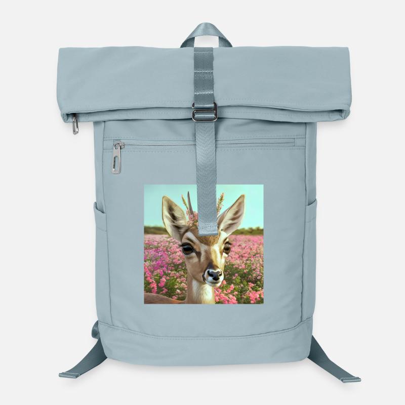 Deer with flower crown in spring meadow (AI-Art) Laptop Backpack