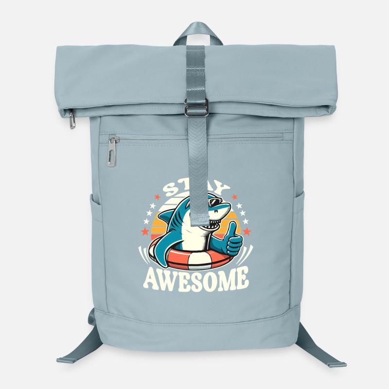 Stay Awesome Shark Cartoon Summer Motif Laptop Backpack