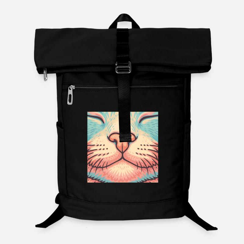 Retro Cat Nose – Colorful Whiskers Illustration - Laptop Backpack - black