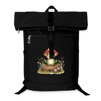 Watercolor frog with mushroom hat on tree trunk - Laptop Backpack - black - Front