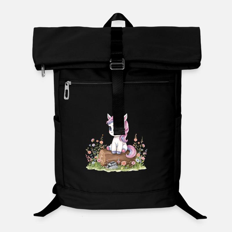 Watercolor unicorn on tree trunk with flowers - Laptop Backpack - black